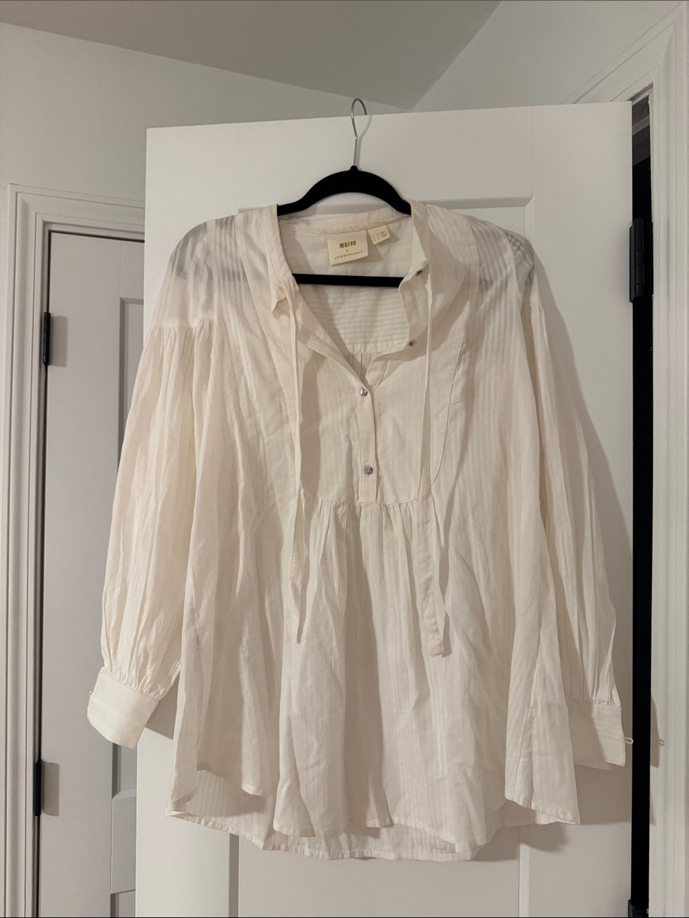 Maeve Women’s Lightweight Cream Peasant Blouse - Oversized Fit